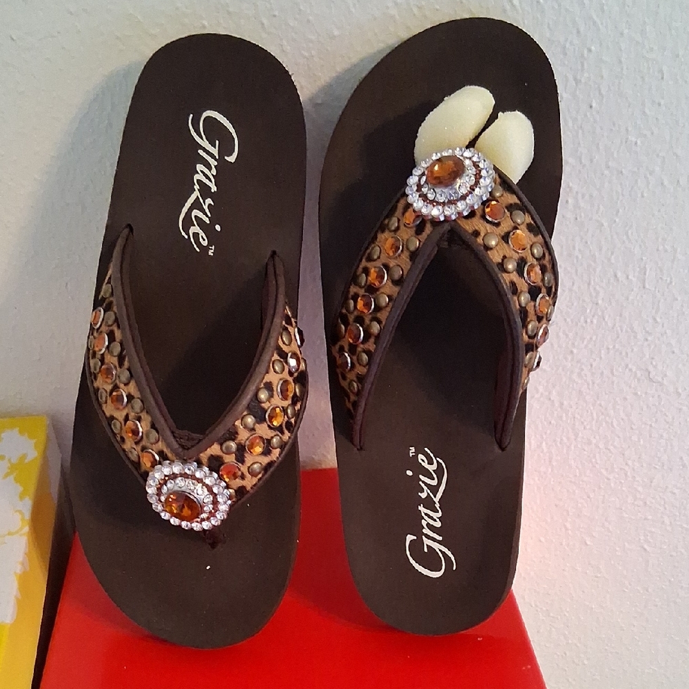 Grace Tan and Brown Gemstone Sandals